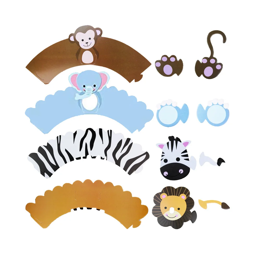 กระดาษห่อเค้กพิมพ์ลายการ์ตูนสัตว์ 3 มิติ 12 ชุด สำหรับงานวันเกิด งานเลี้ยงฉลอง งานในห้องเรียน ทำจากวัสดุเกรดอาหาร