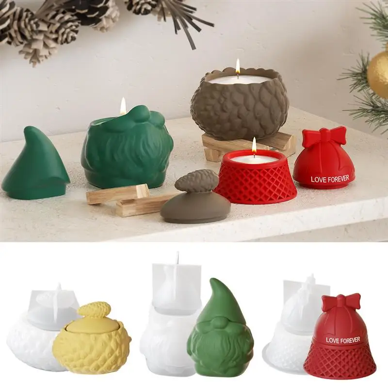 Christmas Themed Candle Silicone Mold DIY Santa Claus Bow Bell Shape With Lid Jewelry Storage Box Concrete Epoxy Resin Mold ﻿