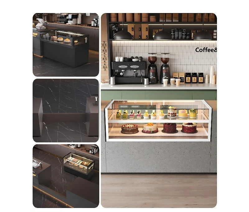 Edgeless Built-in Cake Refrigerated Display Cabinet with Air Cooling for Coffee Shops Chocolate Desserts Pastries and Mousse