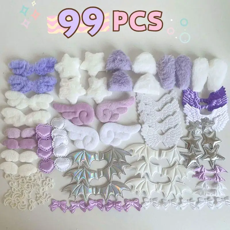 

99Pcs Cute Cartoon Wing Bow Star Card Cover Decoration Sweet DIY Handmade Hairpins Accessories Gift DIY Sewing Materials