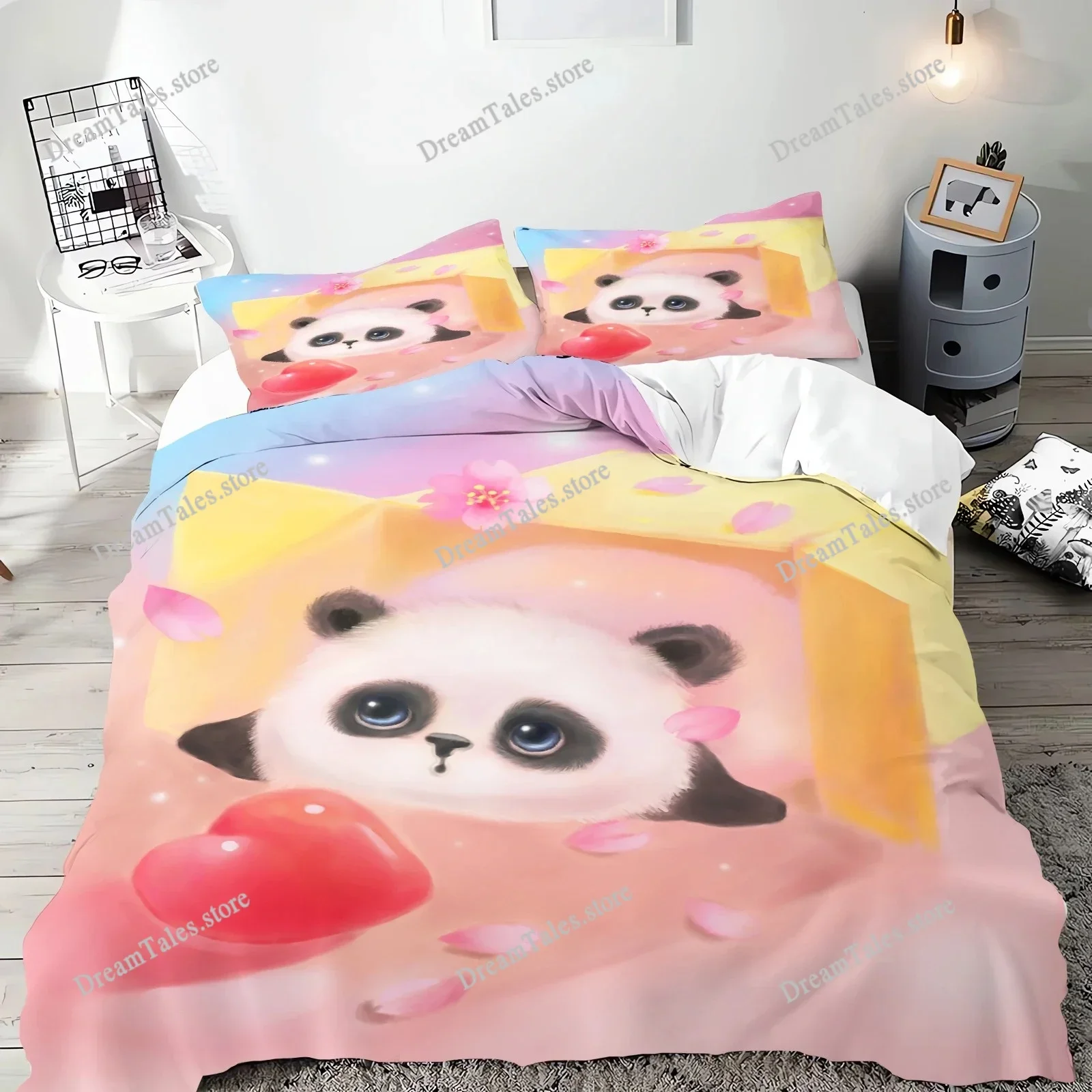

Cartoon Panda Anime Cute Duvet Cover Home Pillowcase Set Adult Bedroom Children Comforter Bedding Home Textileextile