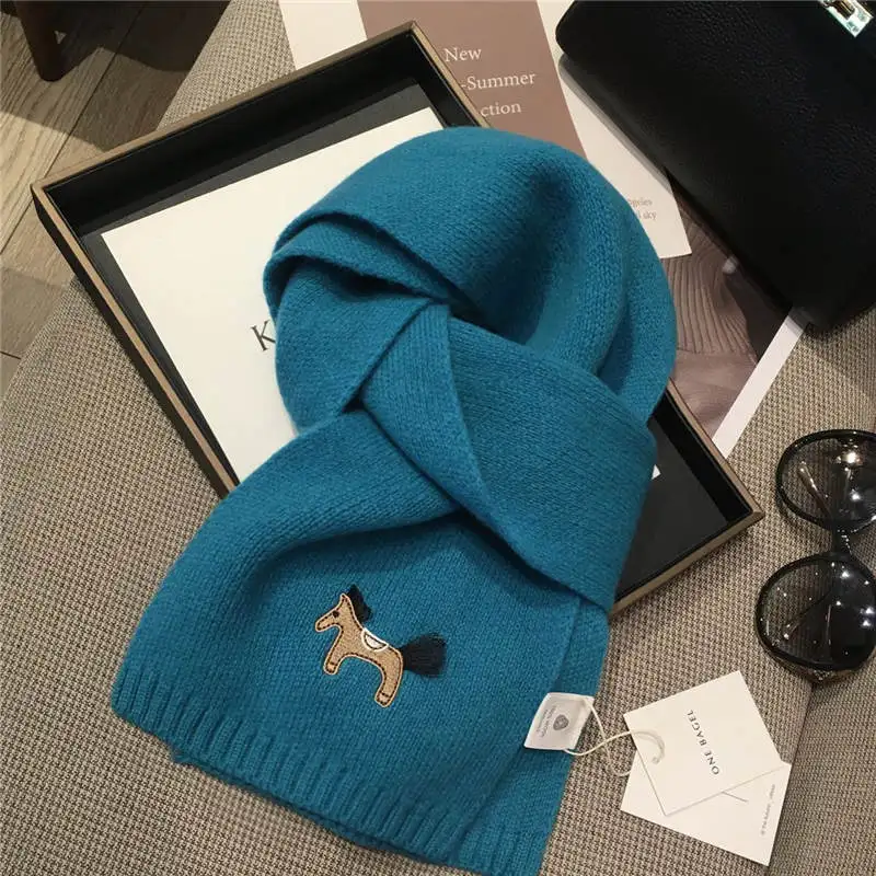 156*21CM Scarf Boys Girls Winter Cute Horse Warm Scarf Women Knit Shawl Scarf Children Neck Collar Keep Warm Accessories