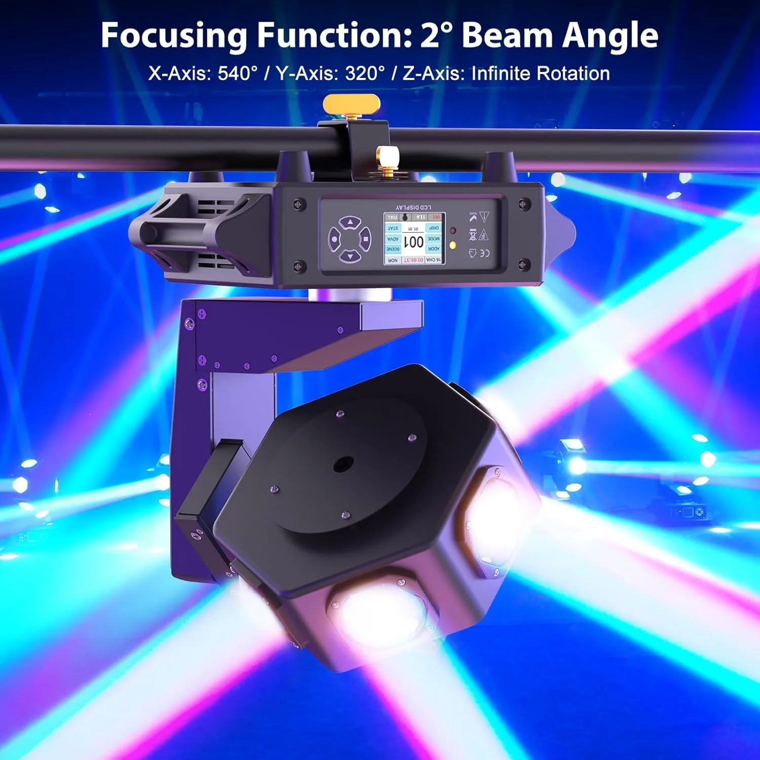 Moving Head Light Xyz Three-Axis Linkage 6 X 40W Rgbw Stage Lighting Dj Beam Spotlight 14/16 Ch Wash Light with Dmx and Sound Activation Suitable for Church, Wedding, Party, Live Performance, Bar