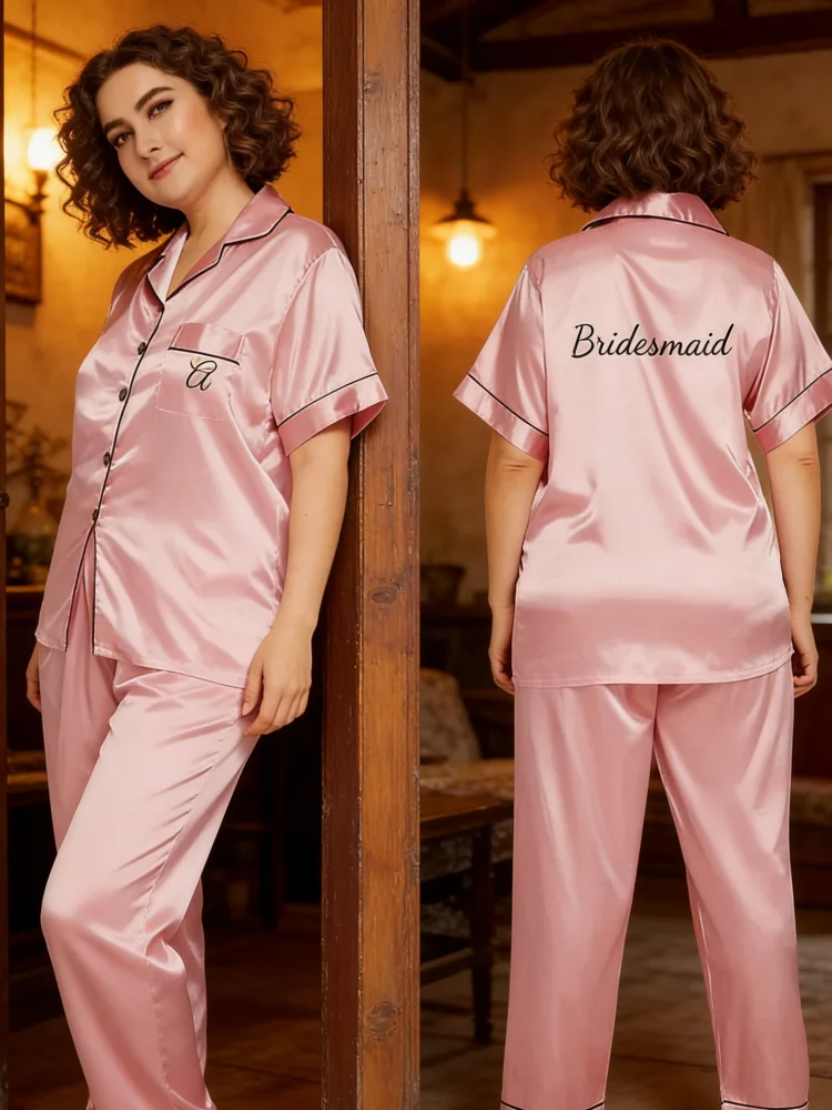 

Пижамы из атласа с монограммой для пар больших размеров, одинаковая персонализированная одежда для сна для него и для нее, идеальный романтический подарок на День святого Валентина