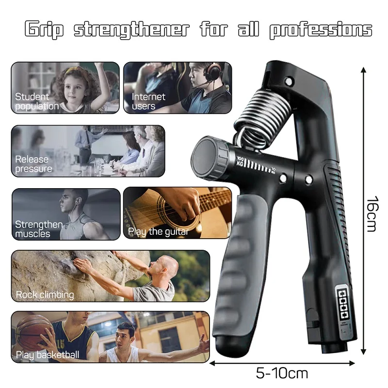 Hand Gripper Adjustable 10-100 KG Counting Grip Strength Device Rehabilitation Hand Strength Hand Strength Training Equipment