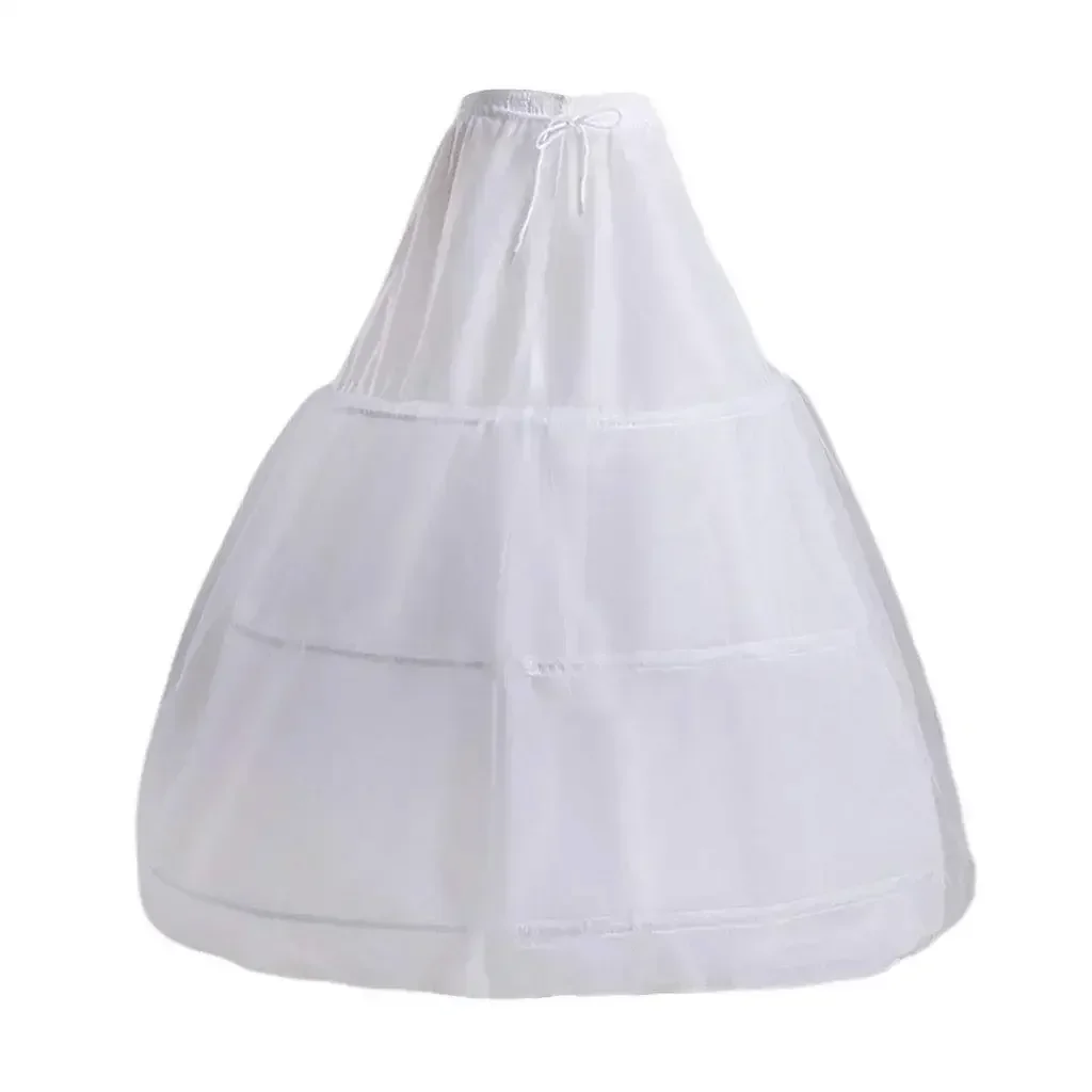 Bridal Wedding Dress 3-rings 1-layer Gauze Skirt Lining Elastic Drawstring Belt Adjustable Long Slip Petticoat