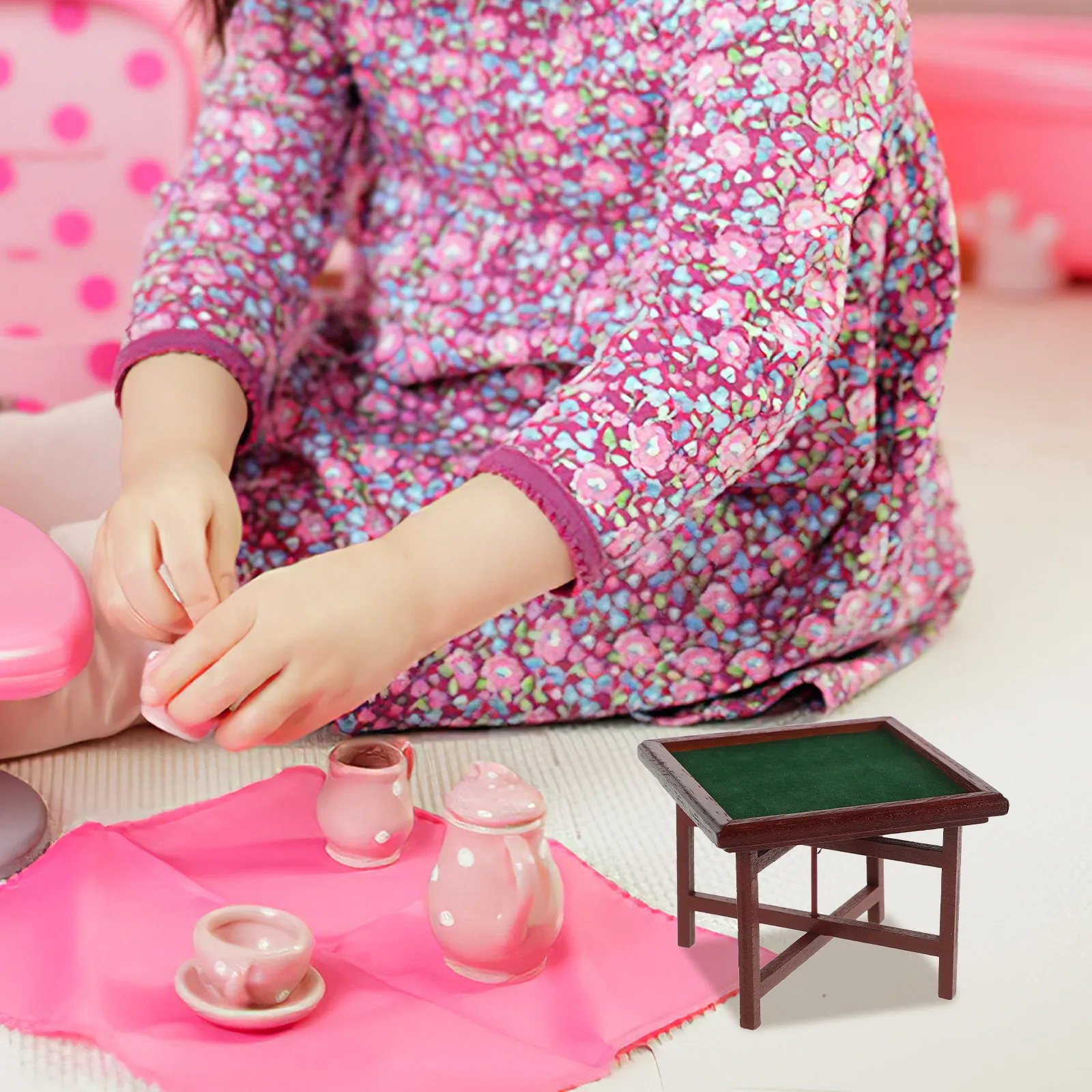Miniature Mahjong Table Plastic Construction Authentic Chinese Design Dollhouse Mini Furniture for Display Collection and