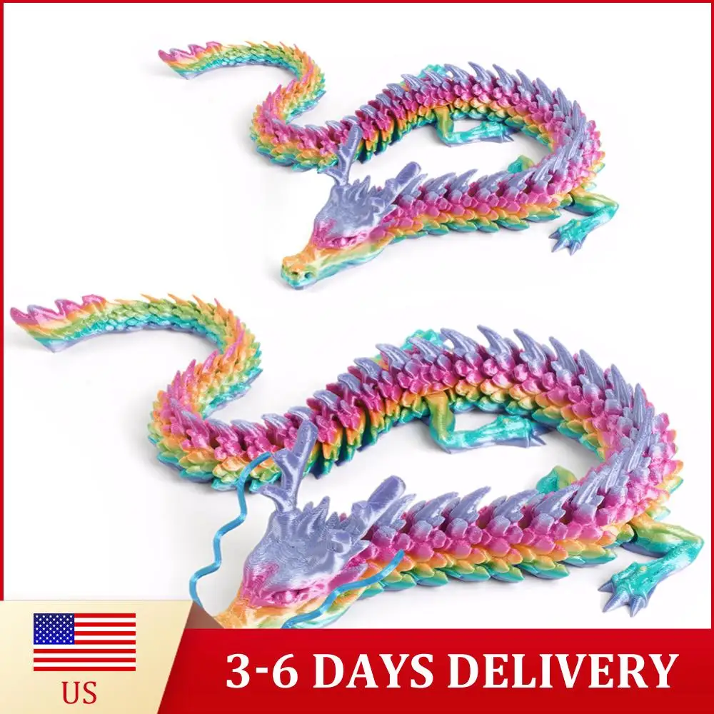 

2Pcs 3D Printed Colored Desktop Dragon Ornament Wear Resist Conjoined Dragon Ornaments Multi-Purpose for Home Office Decor