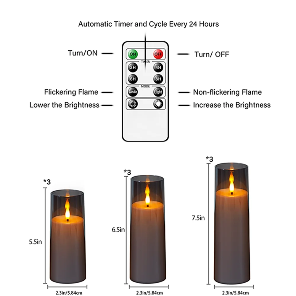 9PCS Acrylic Flameless LED Candles with Timer Dimmable Flickering Tealights for Christmas New Year Eve Home Decor Party Supplies