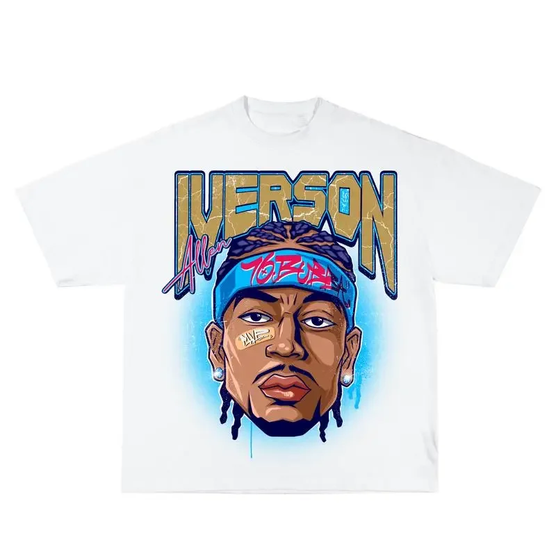 Allen Iverson Inspired Vintage Graphic T-shirt Heavy Cotton Tee Basketball 90 S Styled Shirt Hiphop Vibes Y2K Aesthetic Throwback Classic Big Face Celebrity Tee