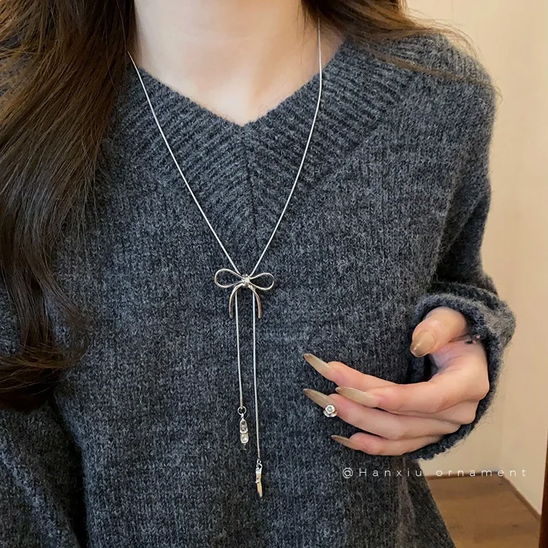 Korean Bow Ballet Shoe Necklace Personality Cold Fashion Sweater Chain Simple High Sense Collar Jewelry