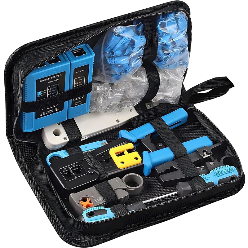 Linkwylan Network Tool Kit Pass Through RJ45 Connectors Crimping Punch Down Cable Tester Stripper Cutter Screw In Nylon Bag