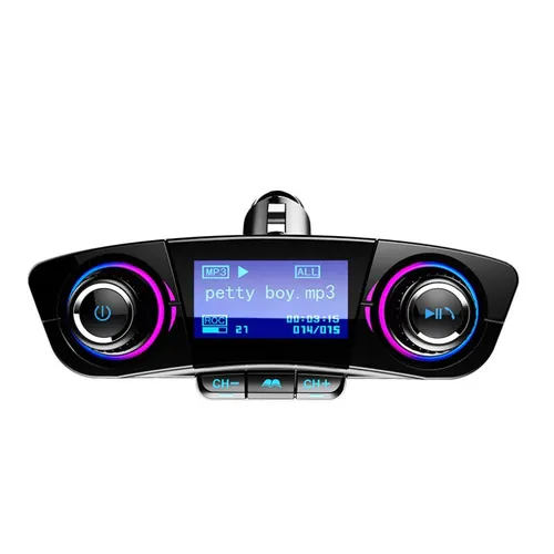 Adaptador de coche Bluetooth 5,0, Kit de transmisor FM/AUX, reproductor MP3, manos libres inalámbrico automático, cargador USB Dual, pantalla LED