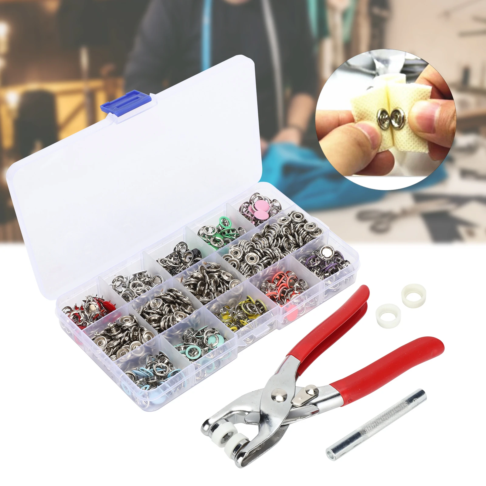 804Pcs Snap Fasteners Kit Sewing Button Punching Machine Hand Pressing Pliers Tools 9.5mm