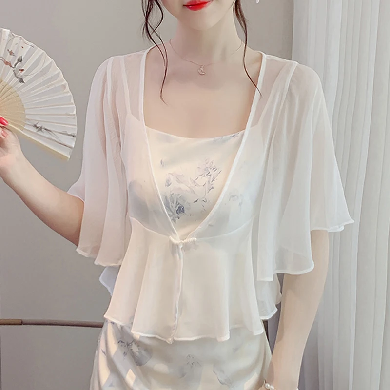 

Summer Short Sleeve V-Neck Women Shawl Casual White Chiffon Shirt Blouse Women Tops Blusas Mujer De Moda 2024 Verano Blusa J54