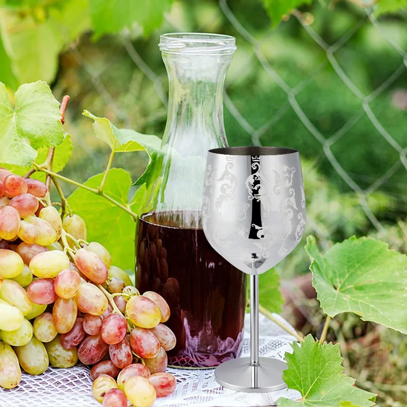 Grapevine Etching Red Wine Glass Goblet For Party Wedding Stainless Steel Wine Glass Goblet Good Cooling Effect Wine Lovers Gift - view 5
