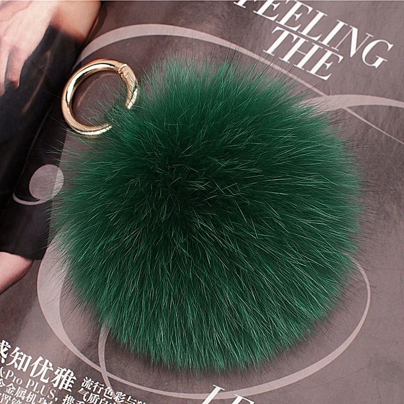 Luxury 13cm Fluffy Real Fox Fur Ball Pom Poms Fur Pompom High Quality Keychain Car Key Chain Metal Ring Pendant For Women