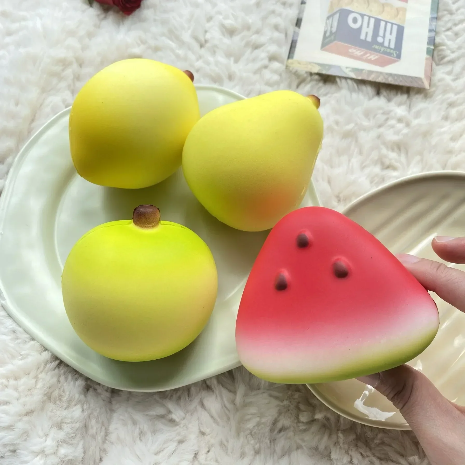 

Squishy Toy Slow Rising Squeeze Toy Fruit Collection Watermelon Pear Apple Slow Rebound Stress Release Ball Hand Relax Gift Toy