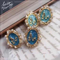 Shmik Women Baroque Palace Vintage Painting Flower Pearl Earrings Jewelry Classic Lady Retro Enamel Round Ear Rings Accessories
