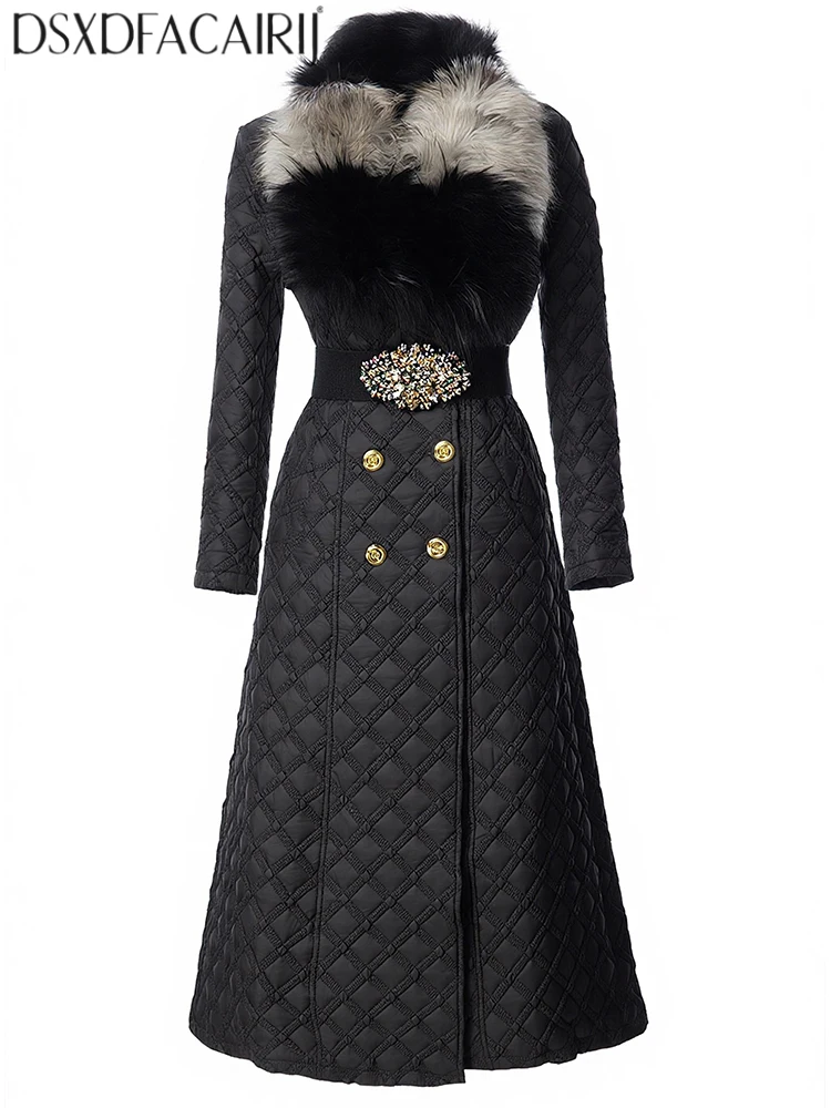 

DSXDFACAIRIJ женская двубортная верхняя одежда с меховым воротником и длинными рукавами на шнуровке, уличная двубортная верхняя одежда с геометрическим рисунком, зимняя женская одежда