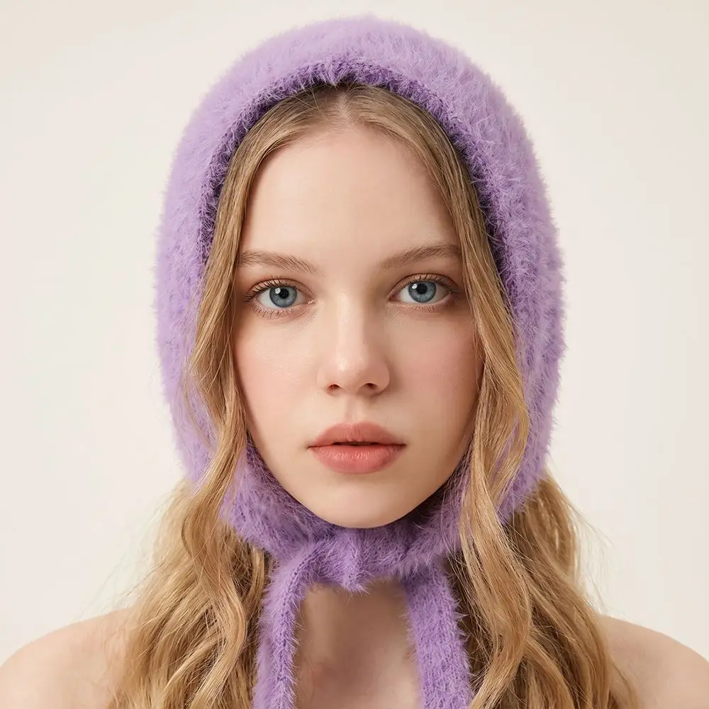 Retro Triangular Wool Headscarf Retro Plush Knitted Triangle Scarf Solid Color Ear Protectors Turban Women