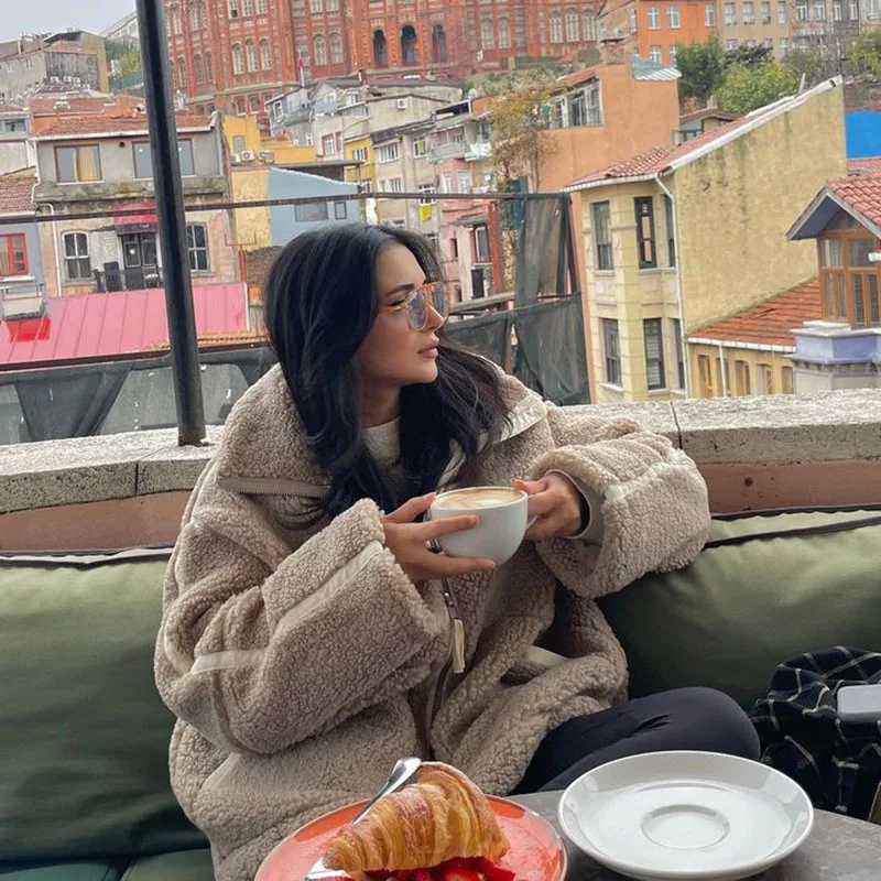 Dámský volný teplý fleecový kabát, zimní teplá zahušťovací bunda, oboustranné nošení, oboustranné sametové fleecové kabáty, polar fleecové bundy - náhled 2