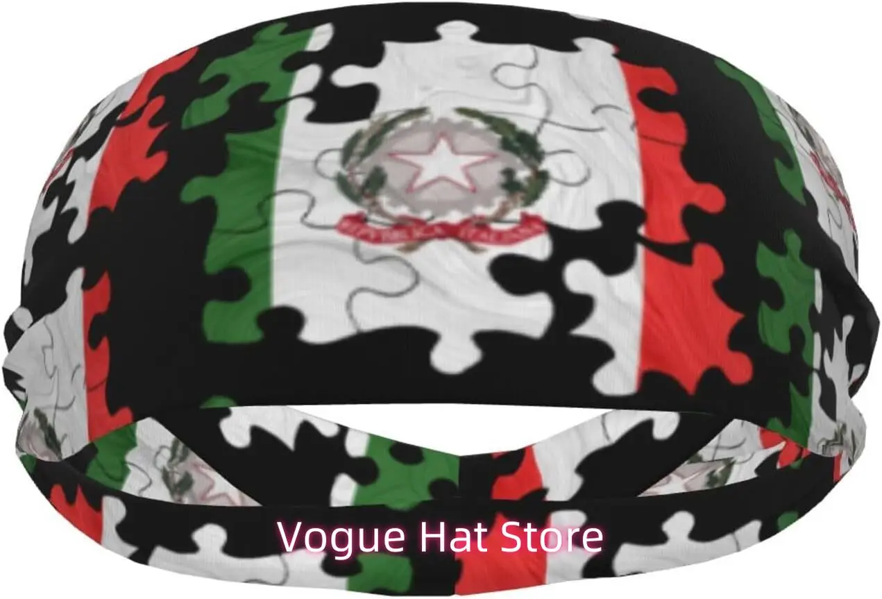 

Italy Italian Flag Puzzle Blocks Sports Headbands for Men Women Breathable Unisex Head Band Elastic Sweatband Exercise Hairband