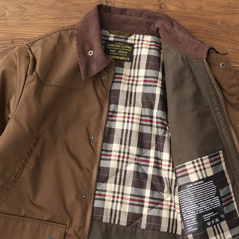 4601# Autumn and Winter New American Retro Reelin Wax Jacket Men\'s Simple Multi-pockets Casual Thick Cotton-padded Cargo Coat