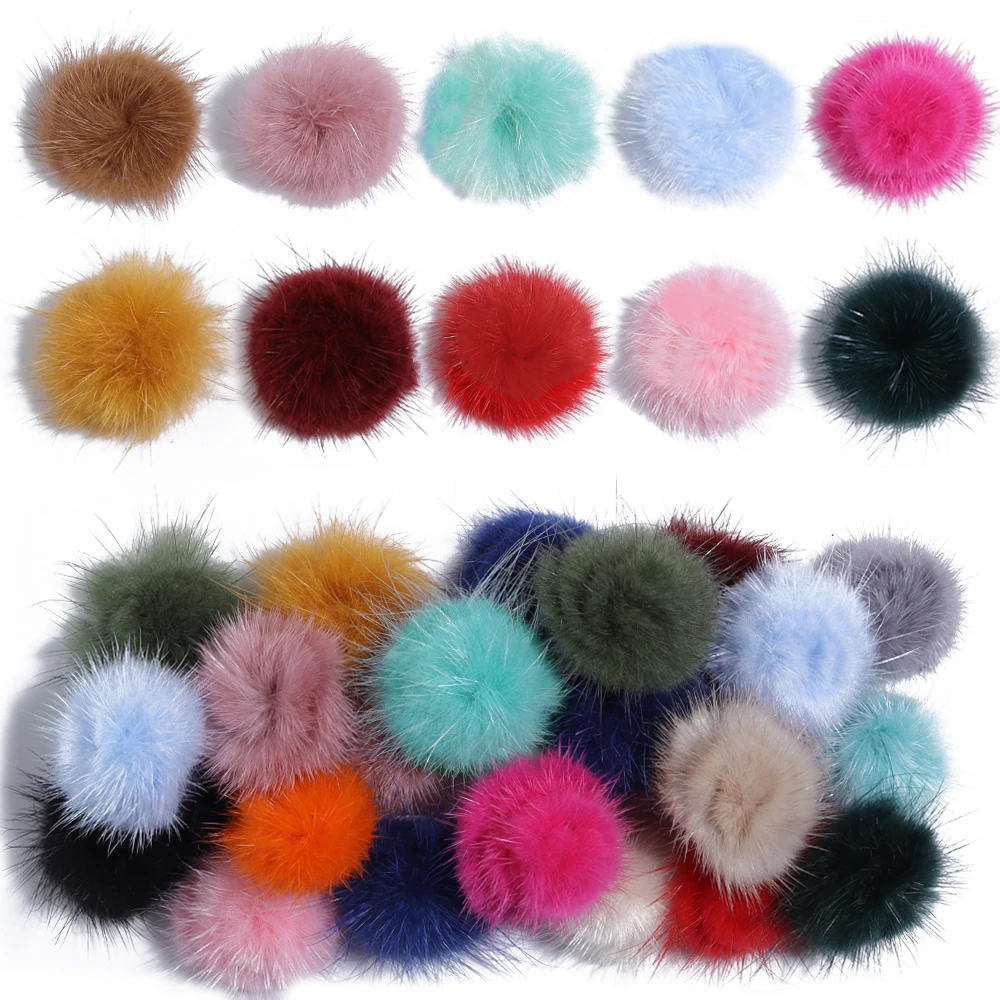 10Pcs 3cm Mink Hair Disc Buckle Ball Faux Fur Pompom Balls For DIY Handmade Crafts Key Buckles Clothing Hair Jewelry Accessories