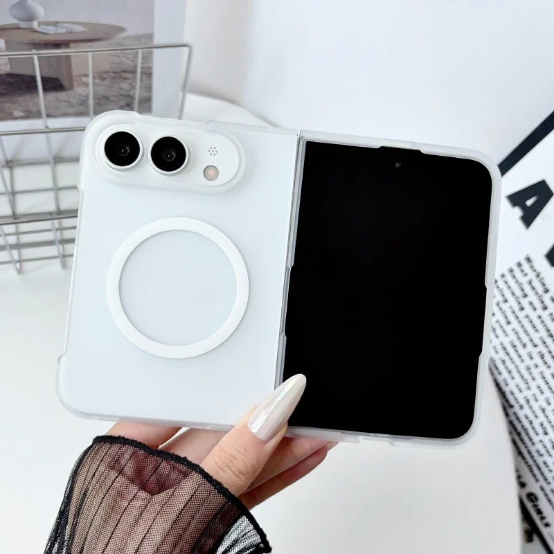 Mattschwarze und transparente Hartschale aus PC für MagSafe Magnetisches Kabelloses Laden, faltbare, stoßfeste Handyhülle für iPhone Duo Bumper Cover – Detail 10