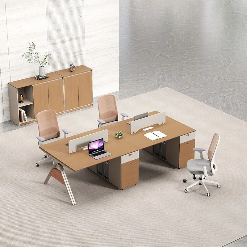 Office Desk and Chair Set for 4 to 6 People Modern Minimalist Computer Desk with Partition Panels Employee Booth Office