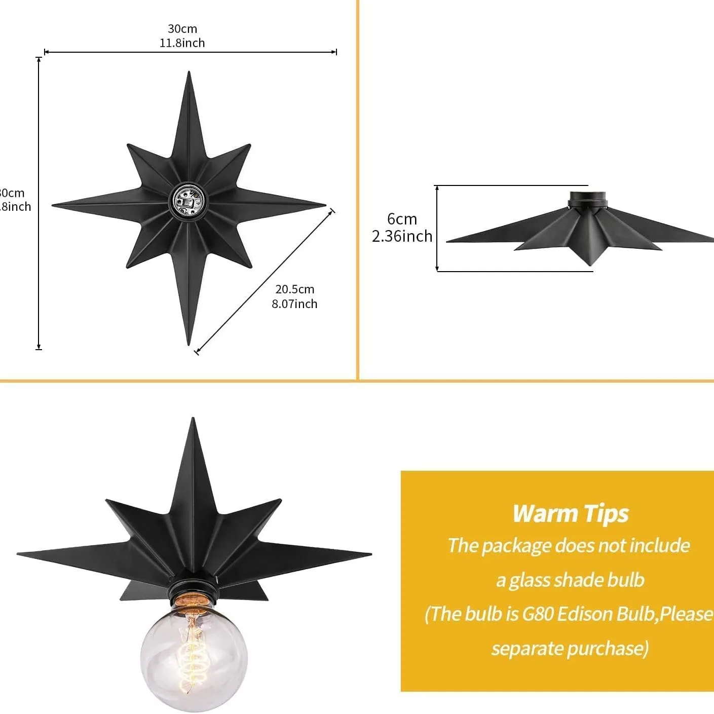 Indoor ceiling light star shaped dual color optional small bedroom ceiling light