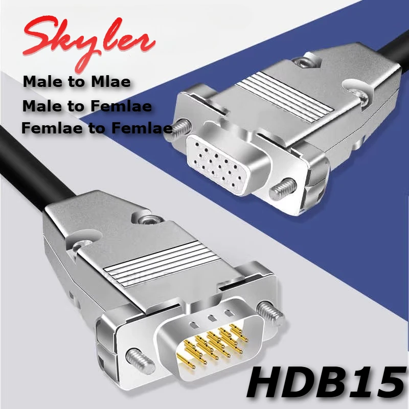26AWG DB15 Male to Female Connector Wire Metal HDB15 Sensor Line Data Adapter Extension Cable for CNC Machine Tool Communication