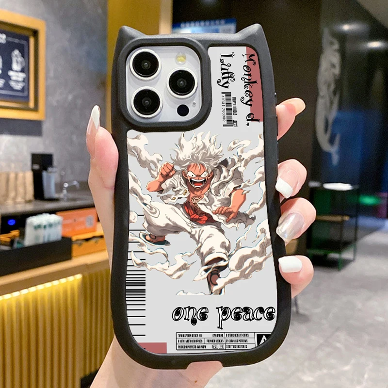 Anime Cool One Piece Luffy For Apple iPhone 15 14 13 12 11 Pro Max Plus Cat Ears Silicone Phone Case