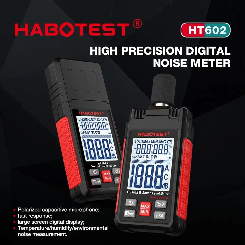 HABOTEST HT602A Sound Level Meter Digital Handheld DB Meter HT602B Noise Audio Level Meter 30-130dB Decibels Mini Sound Meter