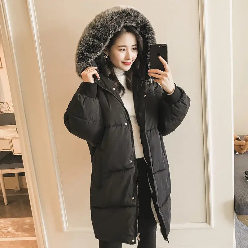 Winter Jacket Women Parka Warm Down Cotton Coats Female Loose Hooded Long SleeveThicken Oversize Women Winter Coat Padded Black