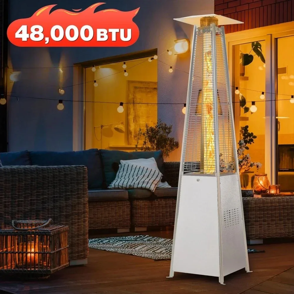 Pyramid Patio Propane Heater，48,000 BTU Outdor Patio Flame Heater， With Wheels,Waterproof Cover Quartz Glass Tube Propane Heater