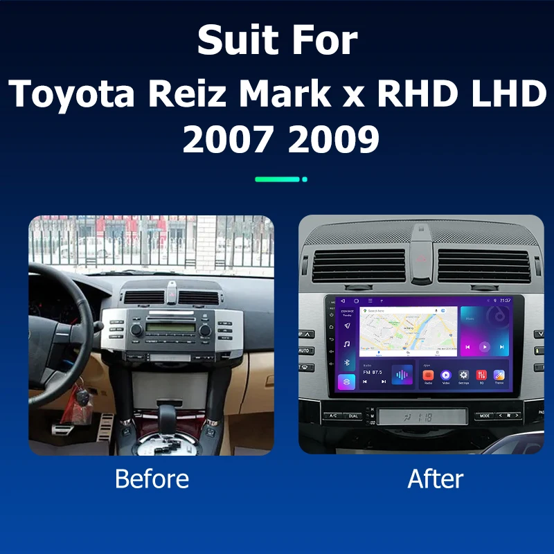 راديو سيارة أندرويد 9 بوصة 12.0 لسيارة تويوتا ريز مارك x RHD LHD 2007 2009 مشغل شاشة فيديو الوسائط المتعددة نظام تحديد المواقع والملاحة ستيريو Carplay