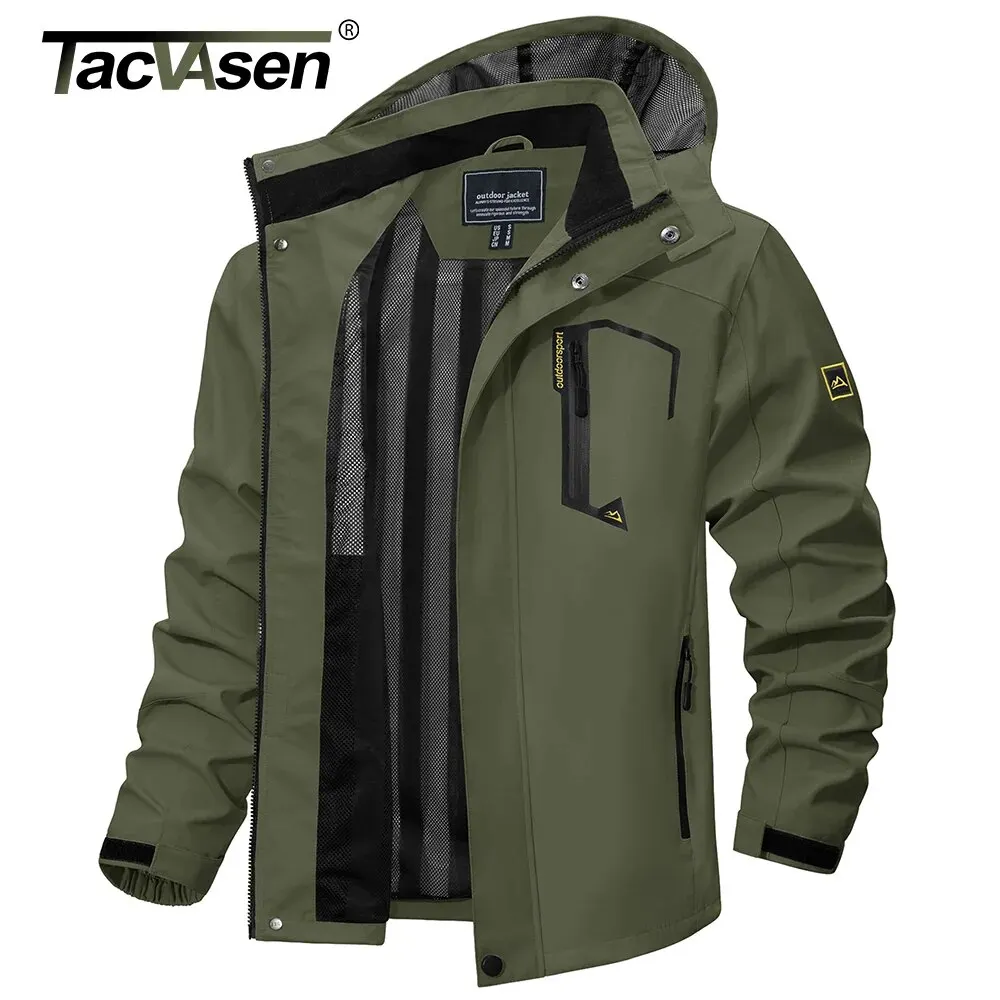 TACVASEN Waterproof Lightweight Jackets Men\'s Multi-Pockets Mesh Lined Outdoor Fishing Hiking Jacket Rain Coat Male Windbreaker