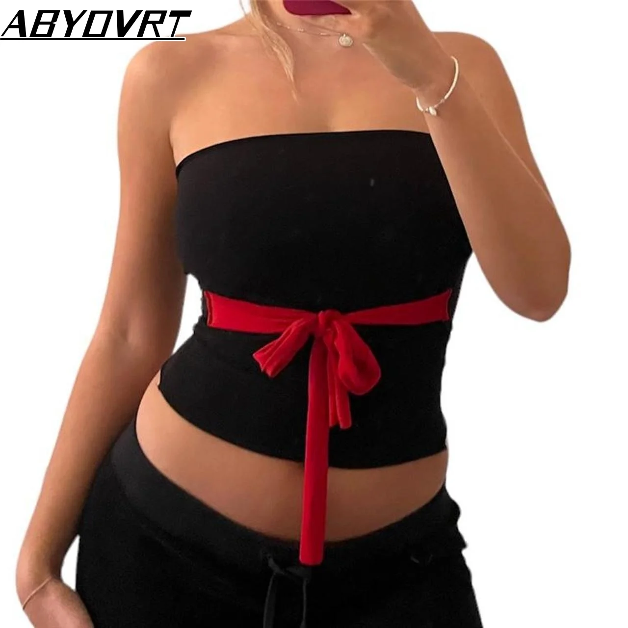 ABYOVRT Sexy Stripe Solid Color Bra Vest For Women's Outwear, Summer Slim Fit, Slim Appearance, Open Back, Underlay Short Top