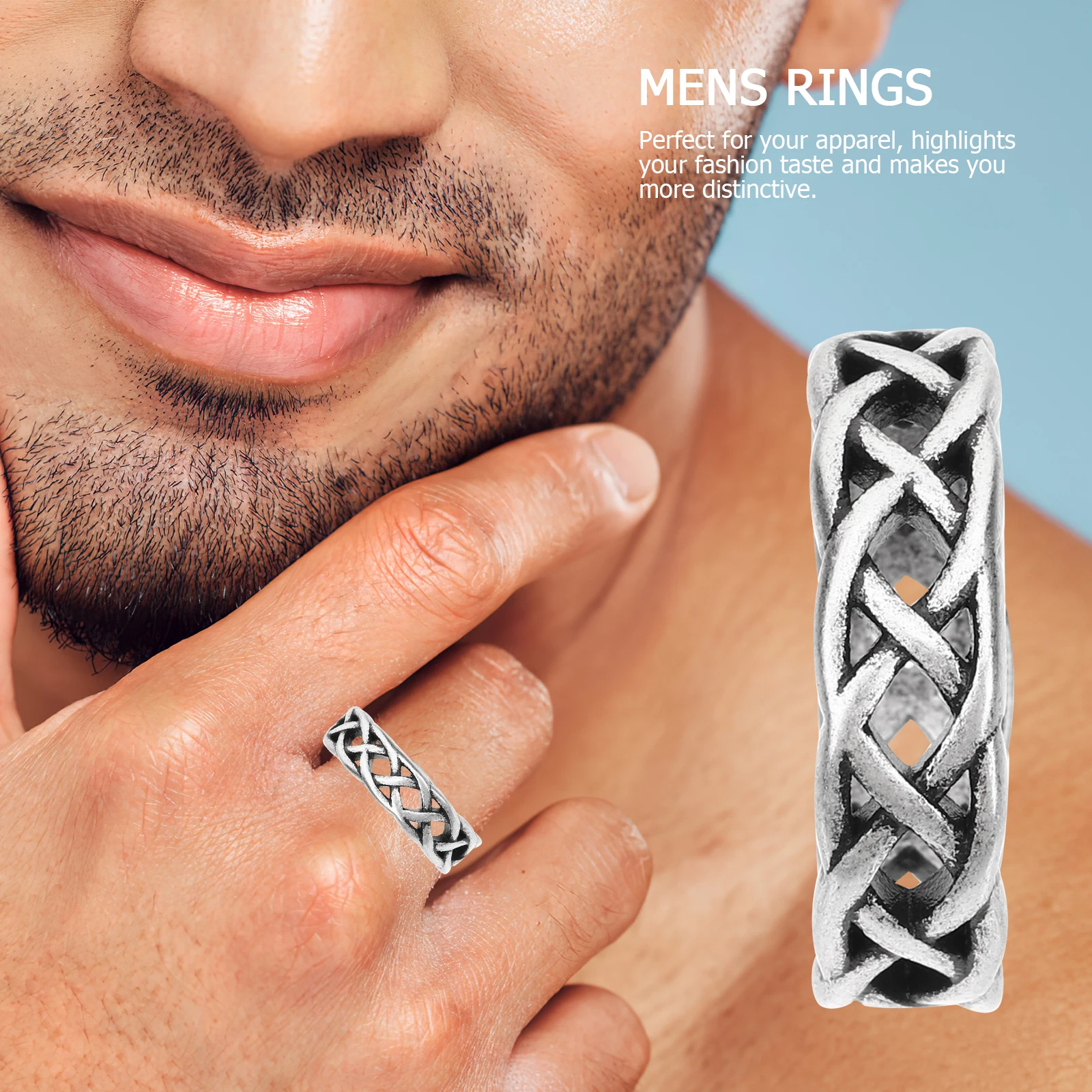 

Weaving Knotted Hand Jewelry Ring Wide Decorate Stainless Steel Rings Men Women