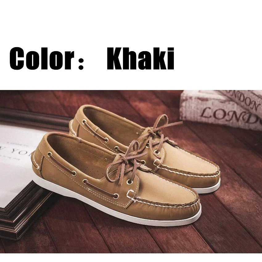 Men Genuine Leather Classic Homme Femme Boat Shoes,Plus Size Navy Blue Brown Black Flats Loafers Women Casual Board Shoes