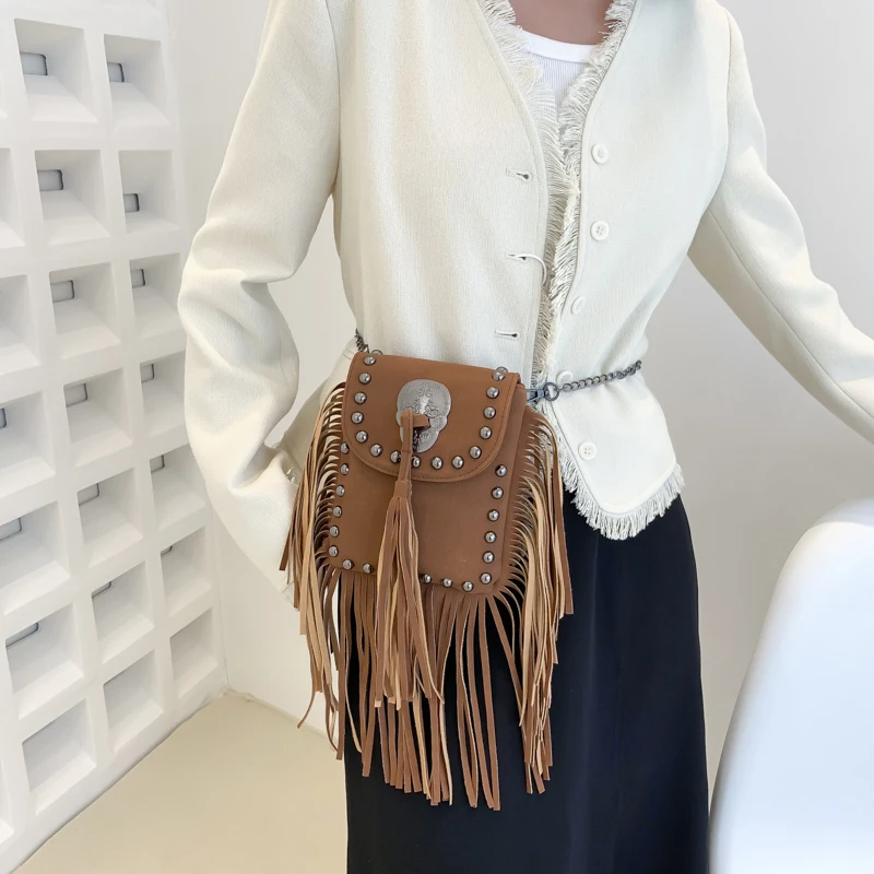 Branded Fringed Shoulder Bags for Women Fashion Purses and Handbag Luxury Rivet Messenger Bag Designer Satchel New Crossbody Bag