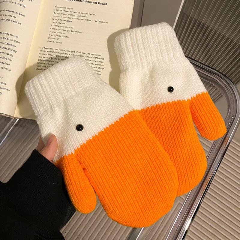 Creative Cartoon Knitted Gloves Funny Big Goose Thickened Autumn Winter Mittens Full Finger Glove Accessories For Student Women