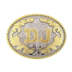 Western Denim Customizable Double-Letter Zinc Alloy Retro Style A To Z Letters Vintage Pattern Leather Belt Buckle For Men