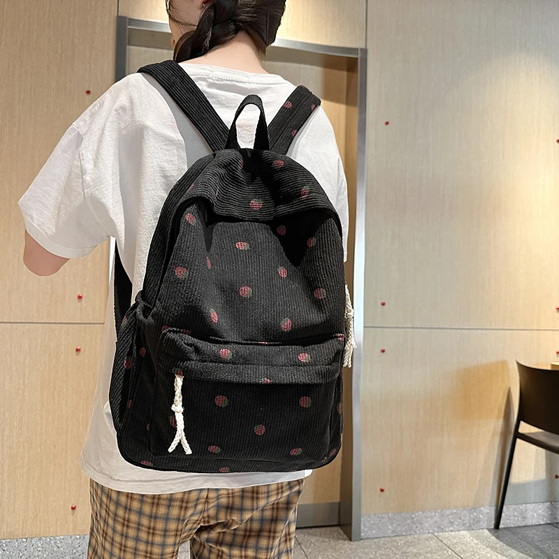 Simple Versatile Women's Corduroy Strawberry Student Schoolbags New Fashion Trendy Commuting Storage Bags