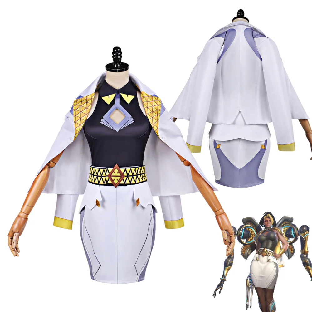 

Overwatch 2 Domina Cosplay Costume Game Secret Agent Style Uniform White Dress Vaira Singhania Outfits Women Carnival Costumes