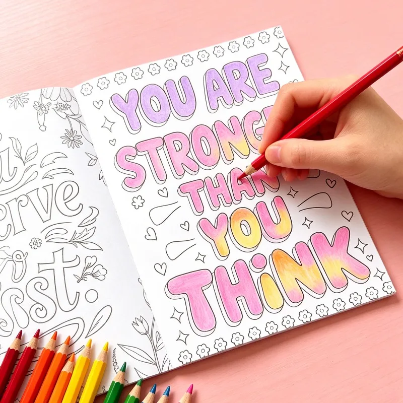 Adult Stress Relieving Mental Health Coloring Book Inspirational Art Book 32 Motivational Words Cheer Yourself Up Perfect Gift
