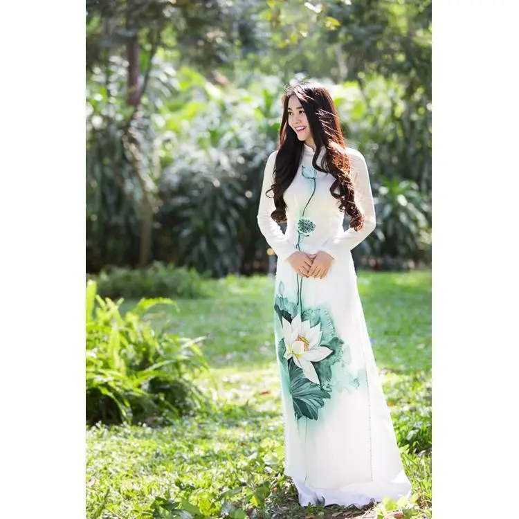 Vietnam Audrey Cheongsam dress Dress Cheongsam Lotus set cheongsam long dress improved Vietnam Audrey Ao Dai qipao dance dress #2