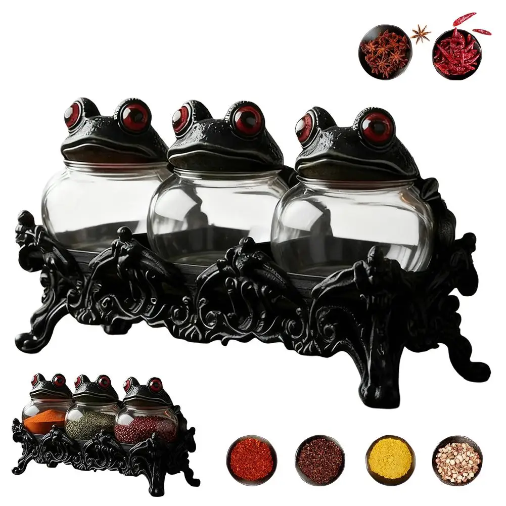 

Handcrafted Witchy Frog Apothecary Spice Jars Vintage Class Apothecary Jars with Frog Lids Kitchen Gothic Food Storage Contain